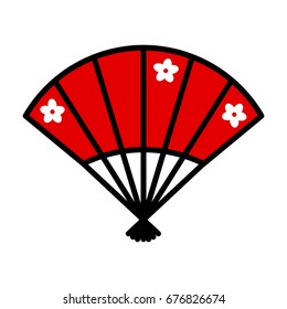 Red Japanese fan. Vector icon.