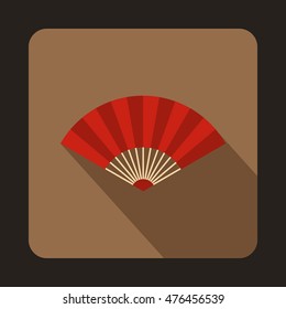 Red japanese fun icon in flat style on a coffee background