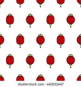 Red Japanese lanterns. Seamless vector pattern. 