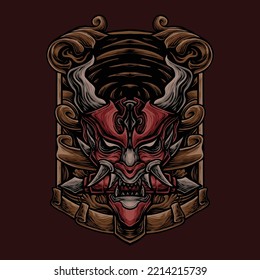 The red japanese monster ghost emblem illustration