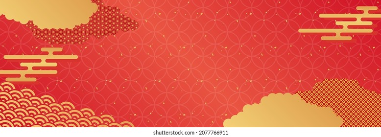 Red Japanese Pattern Background With Clouds And Haze