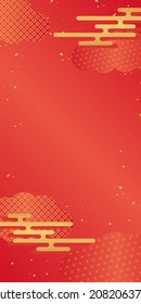 Red Japanese Pattern Background with Clouds and Haze