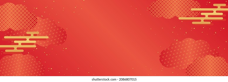 Red Japanese Pattern Background with Clouds and Haze