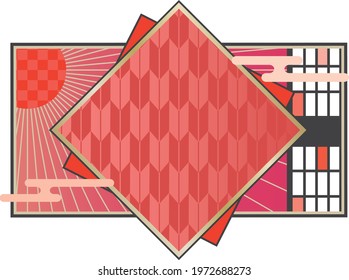 Red Japanese pattern decorative frame material illustration