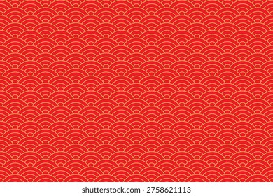 Red Japanese seigaiha wave pattern seamless traditional decorative background texture design.