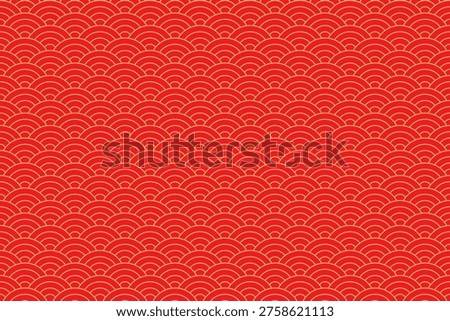 Red Japanese seigaiha wave pattern seamless traditional decorative background texture design.
