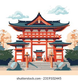 Red Japanese Shrine in flat vector