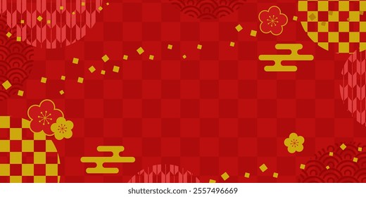 Red Japanese style background_vector illustration (1:2)