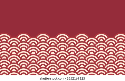 Fundo de padrão de ondas vermelho japonês. Vetor de padrão sem costura japonês. Ilustração de fundo de ondas. para roupas, papel de embrulho, pano de fundo, fundo, cartão presente. Espaço negativo e de cópia.