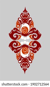 batik javanés rojo con el ornamental islámico mataram de Indonesia