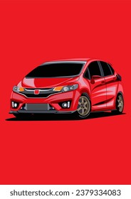 Red Jazz Fit GK5 Hatchback Modification Vector Art