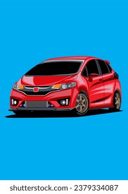 Red Jazz Fit GK5 Hatchback Modification Vector Art
