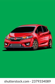 Red Jazz Fit GK5 Hatchback Modification Vector Art