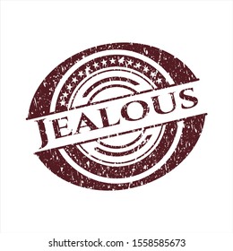 Red Jealous distressed rubber stamp with grunge texture