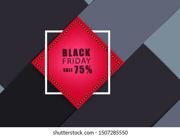 Red jeans banner with square frame and  on modern geometric background. Vector illustration layout template design