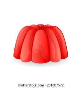 Red jelly pudding isolated on a white background, illustration.