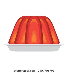 Red jelly pudding on a white plate drawing isolated. Editable EPS 10 vector illustration.