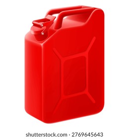 Red jerry can isolated on white background. Canister for gasoline. Benzine canister. Black fuel can. Oil crude icon. Realistic 3d Vector illustration