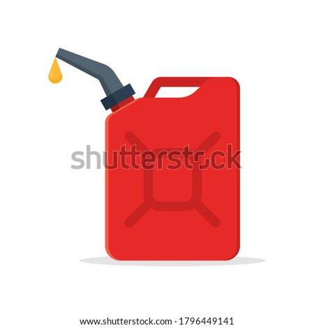 Red jerry can isolated on white background. Gasoline canister with a drop fuel. Vector Illustration