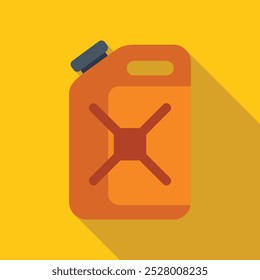 Red jerrycan casting long shadow on yellow background, simple flat design of fuel container