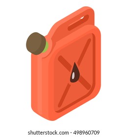 Red jerrycan with oil drop icon. Isometric 3d illustration of jerrycan vector icon for web