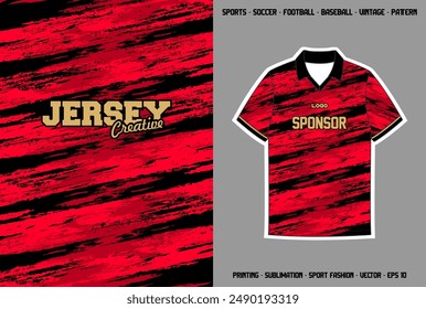 Red Jersey Abstract Grunge, Retro pattern jersey design, classic texture, printing sublimation for soccer, football and baseball. Sport fashion color red combine 