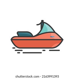 Red jet ski illustration icon on water