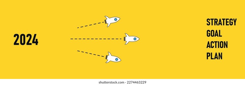 Red Jet towards goal, plan, action. 2024 year plan idea concept. business creativity new idea discovery innovation technology. strategic plan, success-oriented working idea.