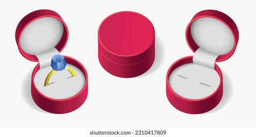 Red jewel cases on white background. Vector realistic 3d illustration