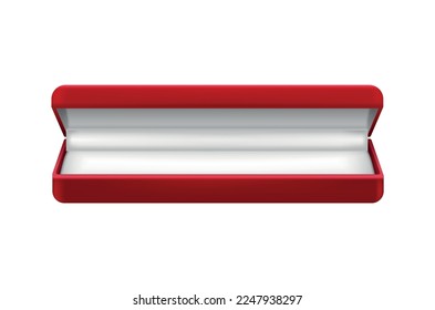 Red jewelry boxes realistic composition with isolated image of empty open box made of red and white velvet vector illustration