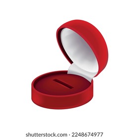 Cajas de joyas rojas composición realista con imagen aislada de caja abierta vacía hecha de ilustraciones vectoriales de terciopelo rojo y blanco