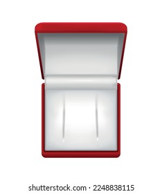 Red jewelry boxes realistic composition with isolated image of empty open box made of red and white velvet vector illustration