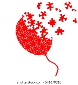 Red Jigsaw puzzle of balloon De-fraction on white background
