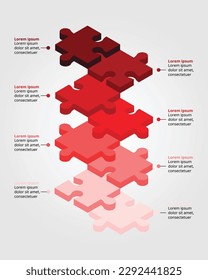 red jigsaw timeline floating template for infographic for presentation for 8 element