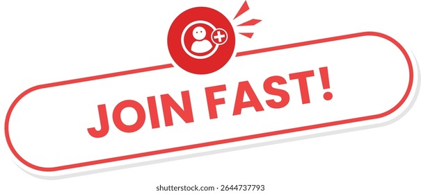 Red join fast button with outline and transparent. with add member and plus icon on top. usable for use to join the website or membership. can be used for dark mode