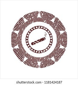 Red joint, cigarette icon inside distressed rubber grunge texture stamp