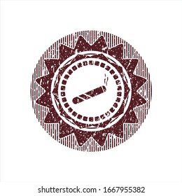 Red joint, cigarette icon inside rubber seal with grunge texture