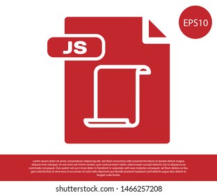 Red JS file document. Download js button icon isolated on white background. JS file symbol.  Vector Illustration