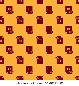 Red JS file document. Download js button icon isolated seamless pattern on brown background. JS file symbol.  Vector Illustration