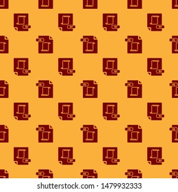 Red JS file document. Download js button icon isolated seamless pattern on brown background. JS file symbol.  Vector Illustration