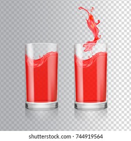 Red juice in glass. Grapefruit, cranberry, raspberry, cherry fresh juice