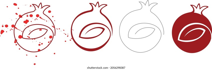 Red Juicy Pomegranate Logo With One Line Leaf