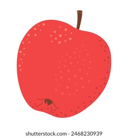 Red juicy ripe apple. Hand drawn Red apple trendy flat style isolated on white. Apple harvest. Healthy vegetarian snack, cut apple for design, infographic. Vector illustration