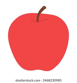 Red juicy ripe apple. Hand drawn Red apple trendy flat style isolated on white. Apple harvest. Healthy vegetarian snack, cut apple for design, infographic. Vector illustration