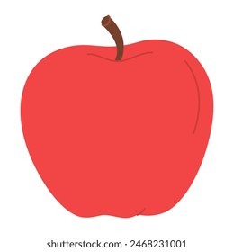 Red juicy ripe apple. Hand drawn Red apple trendy flat style isolated on white. Apple harvest. Healthy vegetarian snack, cut apple for design, infographic. Vector illustration