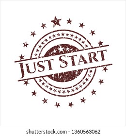 Red Just Start distressed rubber stamp