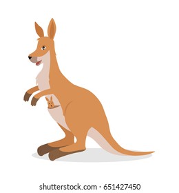 Red kangaroo, eastern and western grey kangaroo. Wallabies, tree-kangaroos, wallaroos. Kangaroo with joey baby in pouch. Vector ilustration