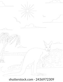 Red kangaroo line art drawing for adult and kids coloring book