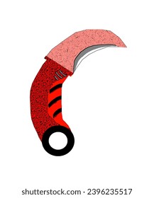 Diseño de karambit rojo con agarre texturado áspero.