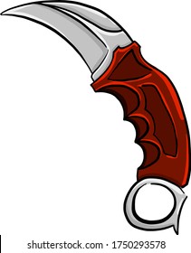 Cuchillo rojo de karambit , ilustración, vector sobre fondo blanco